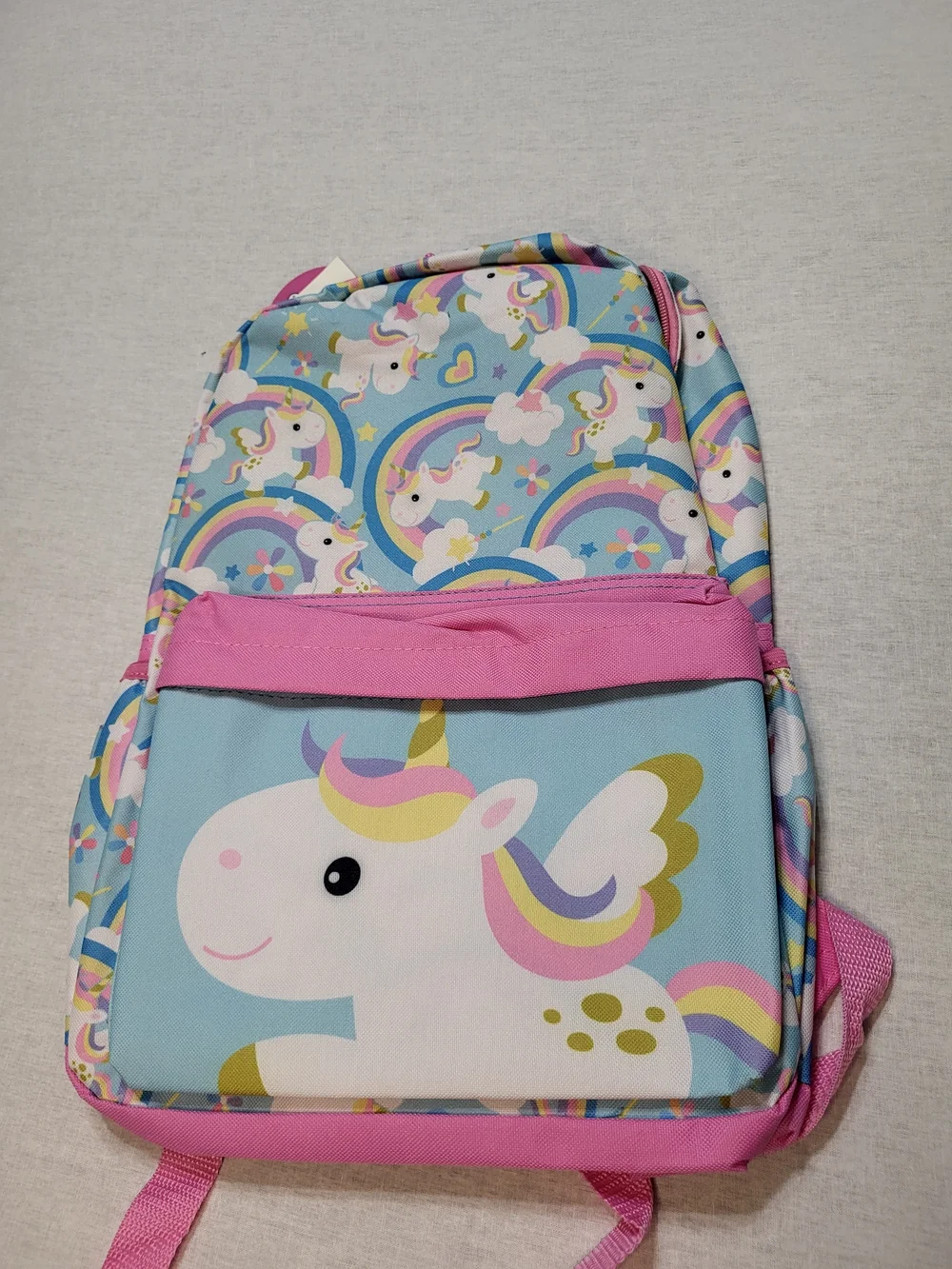 Kids Unicorn Print Backpack - Pink & Light Blue